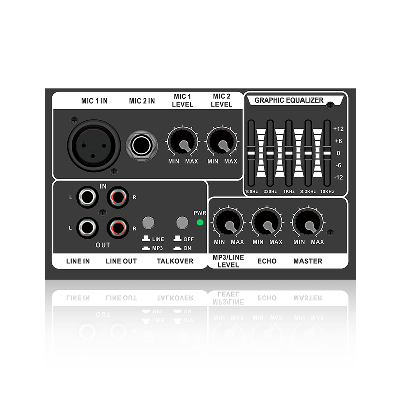 PL13-5EQ+AC: Modul funcțional analog orizontal cu două canale microfon și prioritate microfon pentru amplificator de clasă AB