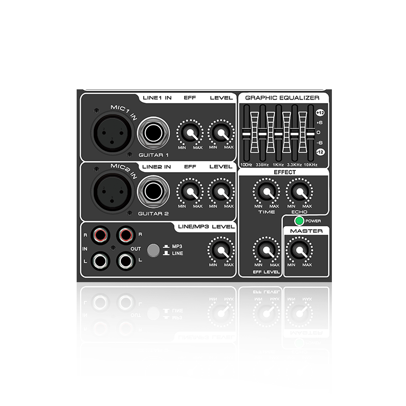 PL3: Egalizator grafic cu 5 benzi și modul funcțional analogic orizontal cu efect de microfon pentru amplificator de clasă AB