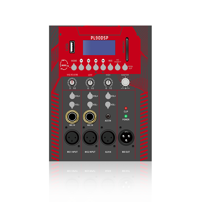 PL90: Intrare microfon cu 2 canale cu control al reverbării microfonului Modul funcțional de divizare a frecvenței electrice