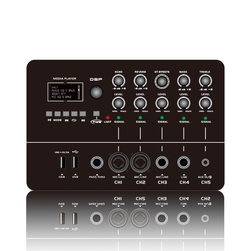 MK12-1.1: Sistem PA cu coloană tot într-o singură cu mixer digital multicanal Modul panou frontal